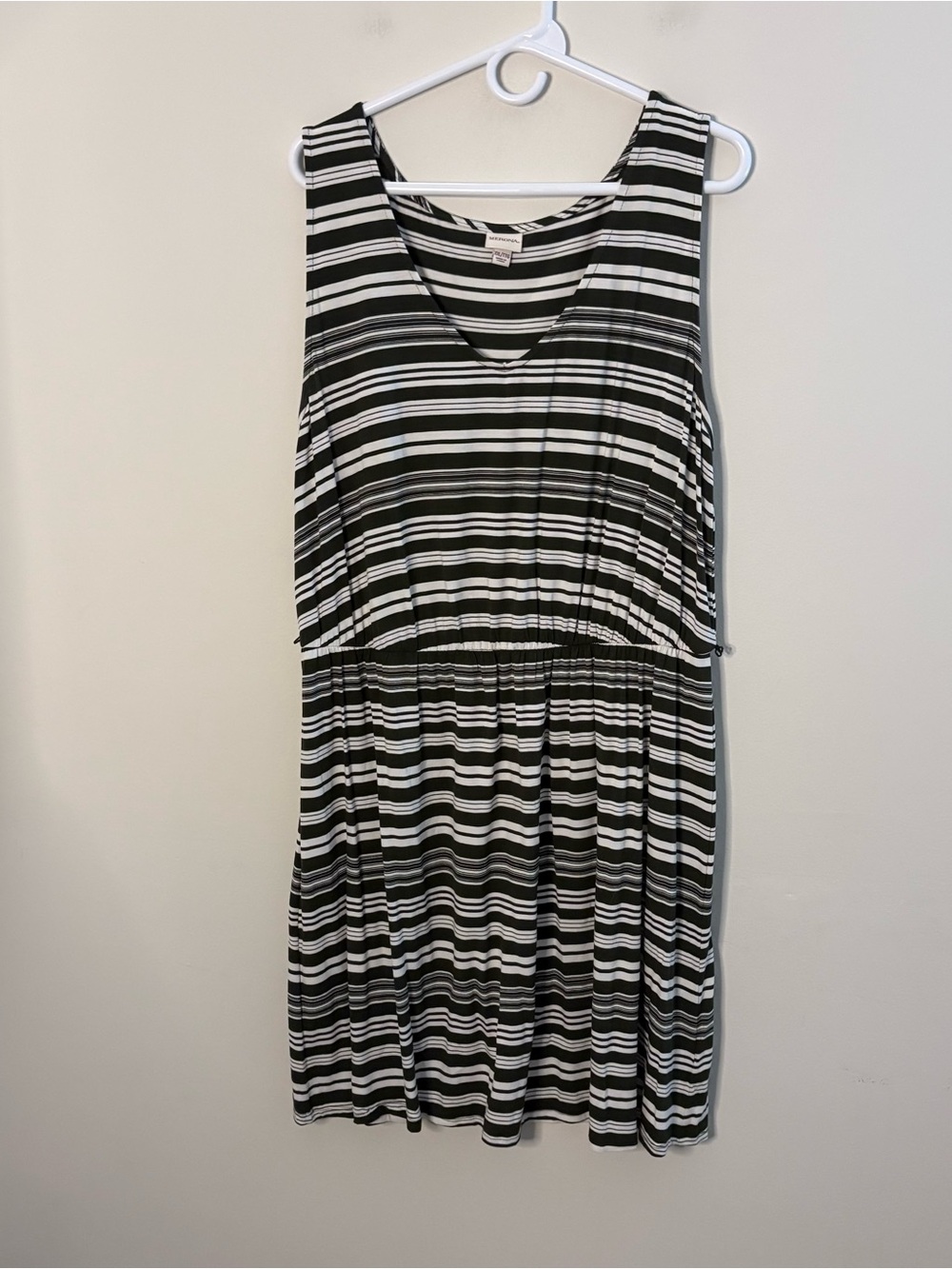 Merona Women’s XXL Green White Striped Casual Dress Flowy Cottage Fall